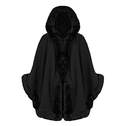 Dames cape en fausse fourrure avec col à capuche volumineux et aspect fourrure élégant Chic und Stil