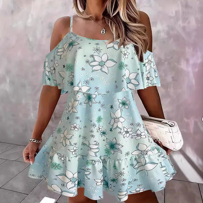 Dames Floral Off-Shoulder Volant Mini Robe Chic und Stil