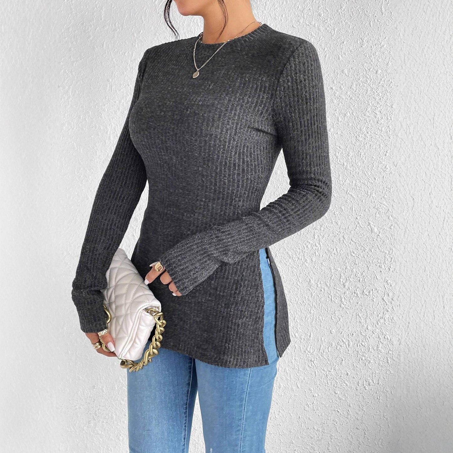 Femme pull en tricot avec fentes latérales Chic und Stil