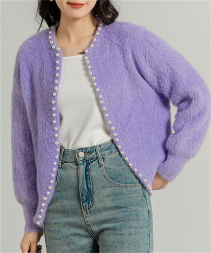 Ladies cozy pullover with pearl embellishment Chic and Style