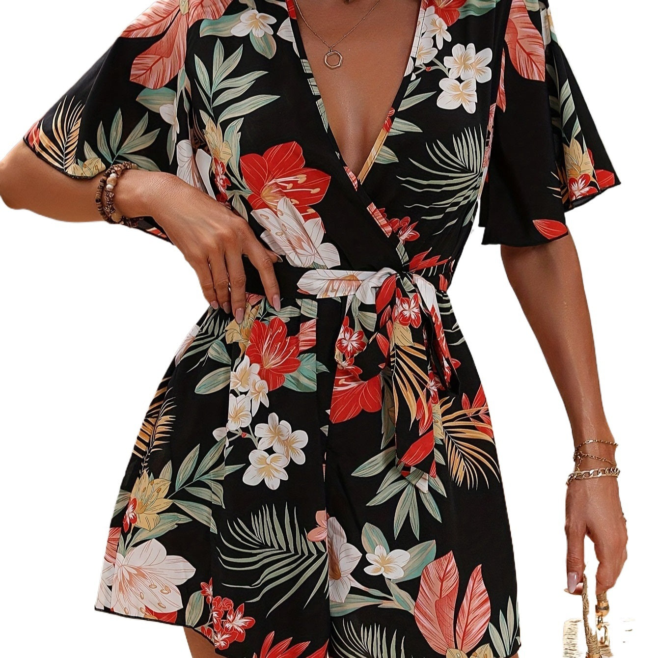 Dames Floral Wrap Jumpsuit Chic und Stil