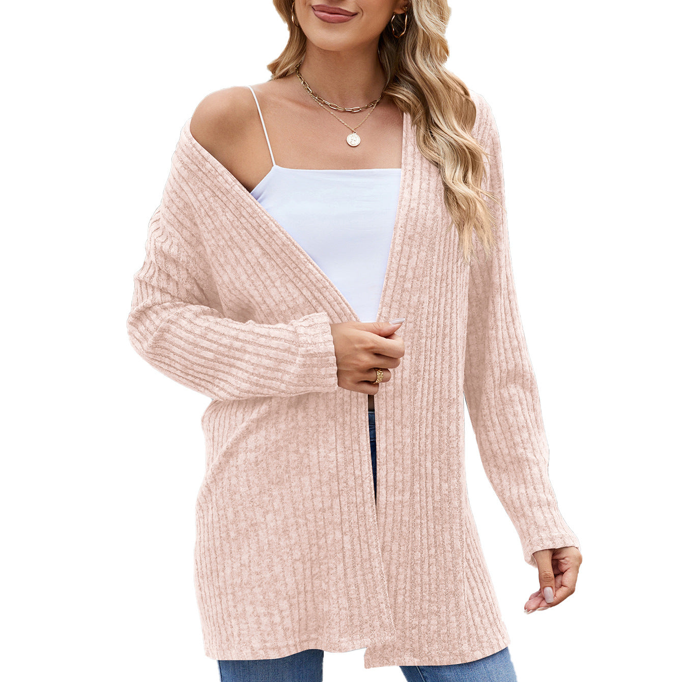 Dames élégante cardigan à design ouvert et fine structure côtelée Chic und Stil