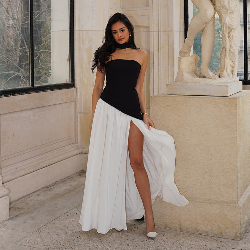 Dames Haut sans bretelles élégant avec détail de foulard fluide Chic und Stil