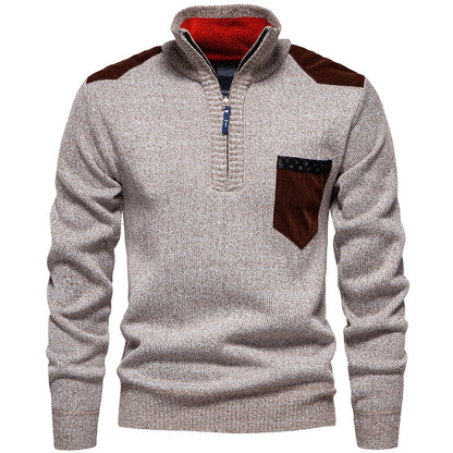 Men's high collar pullover with contrasting details and practical pockets Chic und Stil