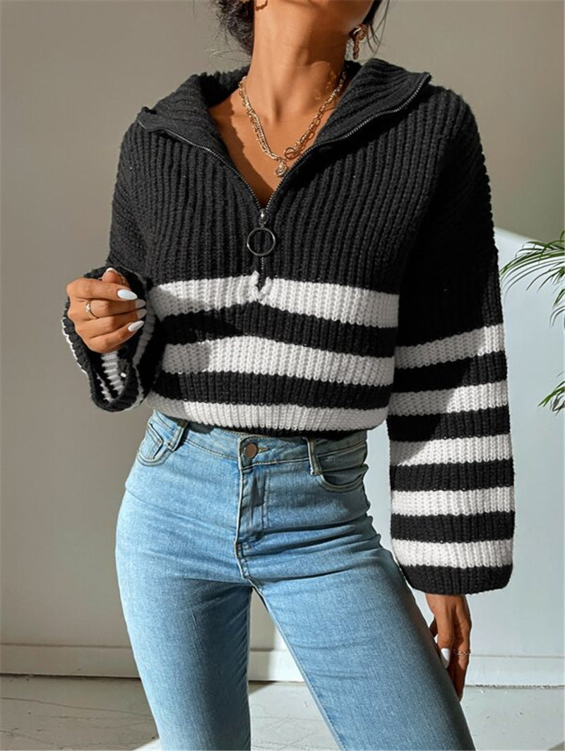 Pull à capuche pour femmes avec motif tricoté texturé et rayures à la mode Chic und Stil