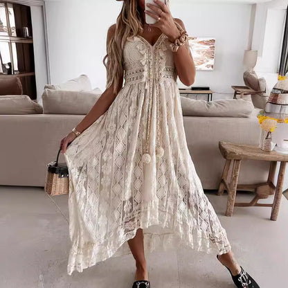 Robe maxi femme avec un motif en dentelle délicat et des détails ludiques Chic und Stil