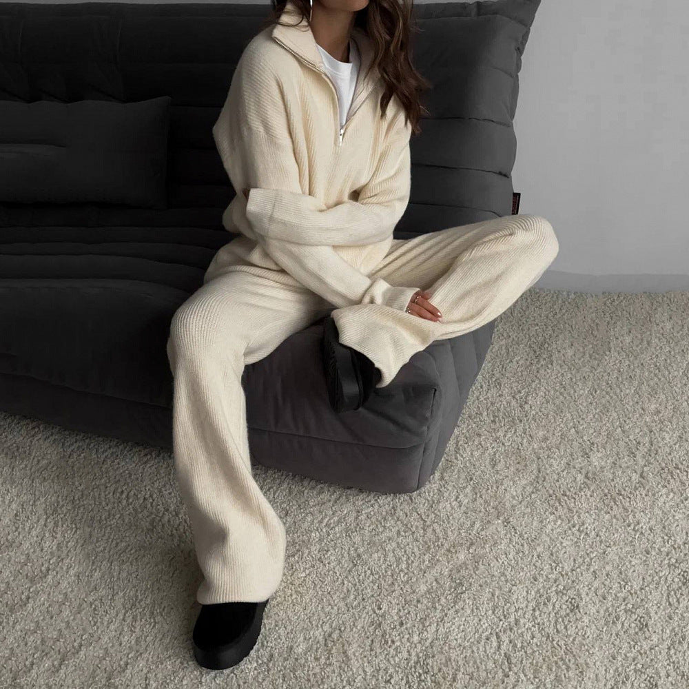 Dames Pull en tricot élégant et confortable avec demi-fermeture éclair Chic und Stil