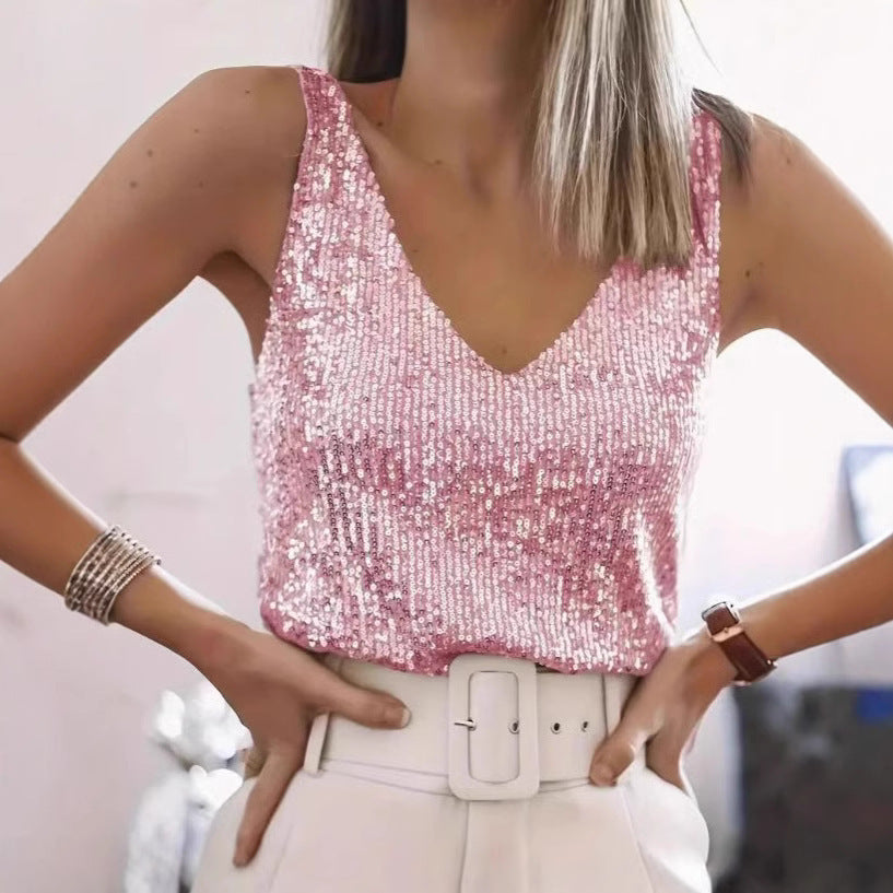 Dames Débardeur Paillettes en V Chic und Stil
