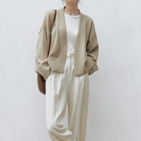 Cardigan hybride pour femmes avec large bord-côte et ceinture Chic und Stil