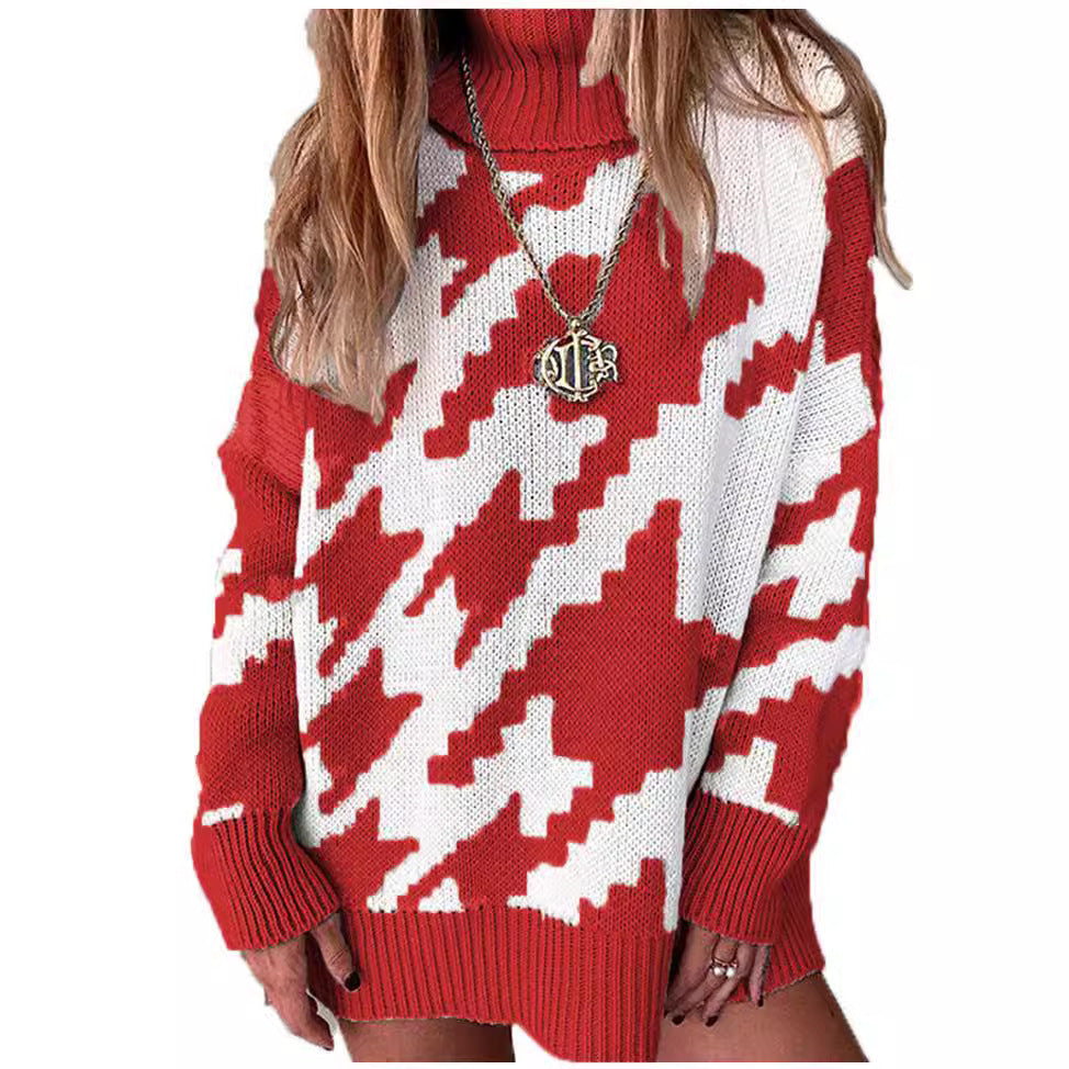 Pull en maille épaisse pour femmes avec col montant et motif géométrique moderne Chic und Stil