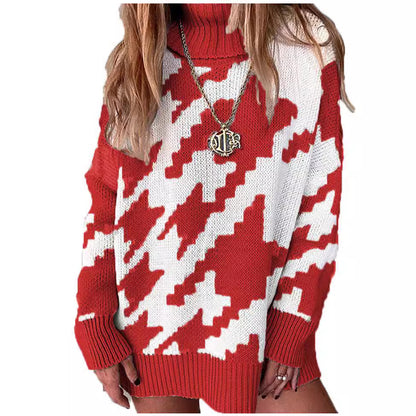 Pull en maille épaisse pour femmes avec col montant et motif géométrique moderne Chic und Stil