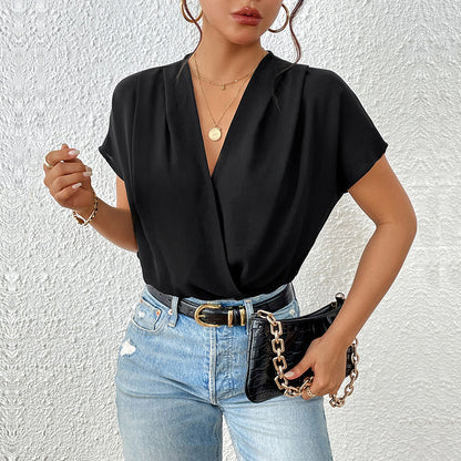 Blouse élégante à col en V pour femmes à manches courtes Chic und Stil