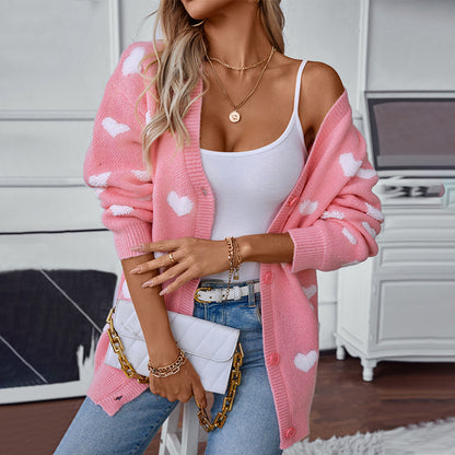 Cardigan confortable pour dames avec motif en cœur et décolleté en V Chic und Stil