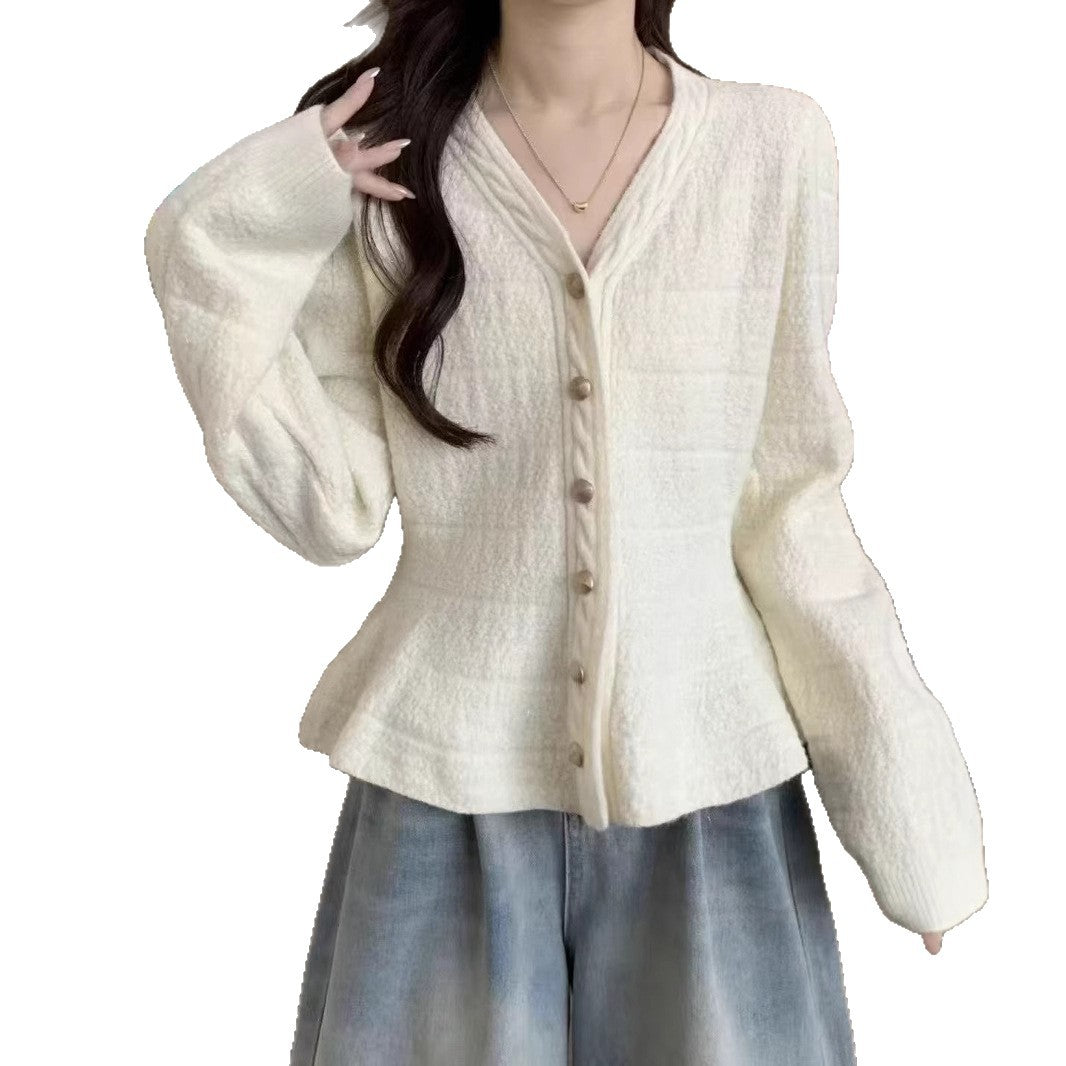 Dames élégant cardigan avec design texturé et manches bouffantes féminines Chic und Stil