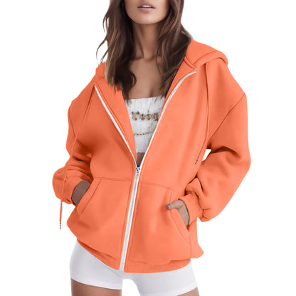 Dames décontracté Zip-Hoodie avec une grande capuche et des poches pratiques Chic und Stil