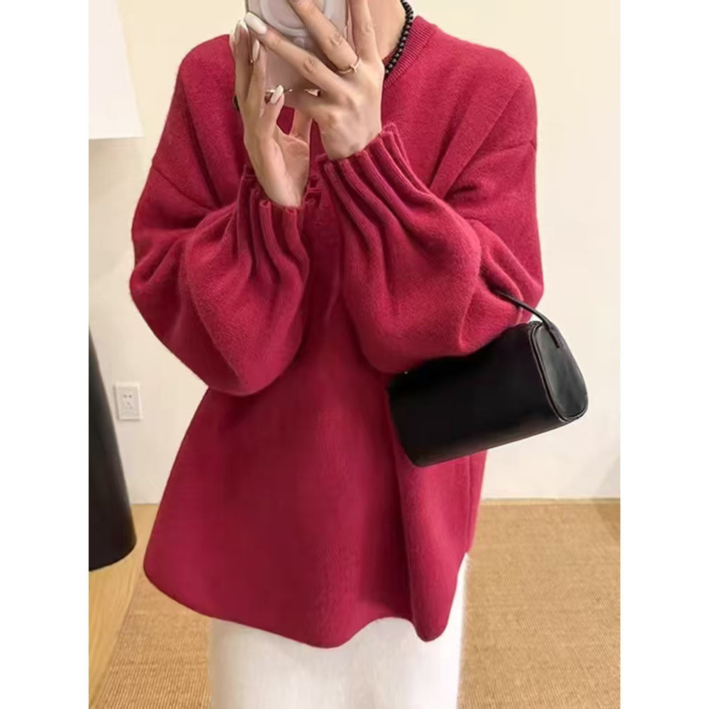 Pull décontracté pour femmes avec design de manches texturées enroulées Chic und Stil