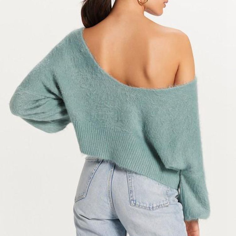 Femme Pull Off-Shoulder en mélange de Mohair doux avec/manches volumineuses Chic und Stil