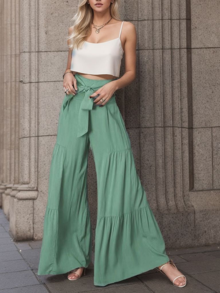 Wide Palazzo pants for women with high waist and belt at the waist Chic and Style