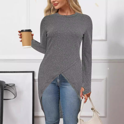 Dames haut à manches longues asymétrique avec design élégant enroulé Chic und Stil