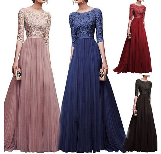 Robe de soirée élégante pour femmes avec dentelle de haute qualité et jupe fluide Chic und Still