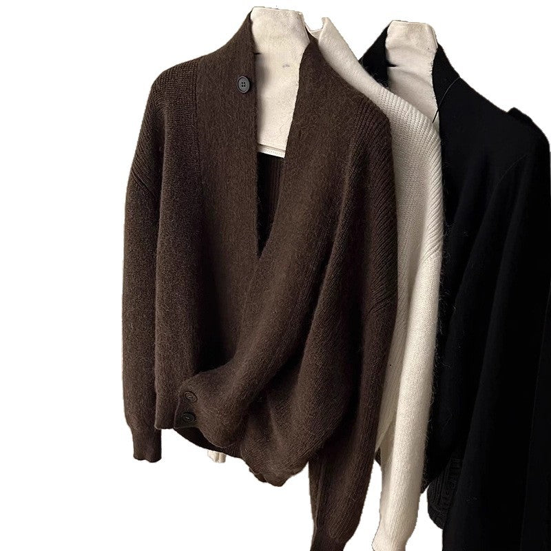 Dames Cardigan en tricot à la mode avec revers tendance Chic und Stil