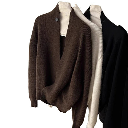 Dames Cardigan en tricot à la mode avec revers tendance Chic und Stil