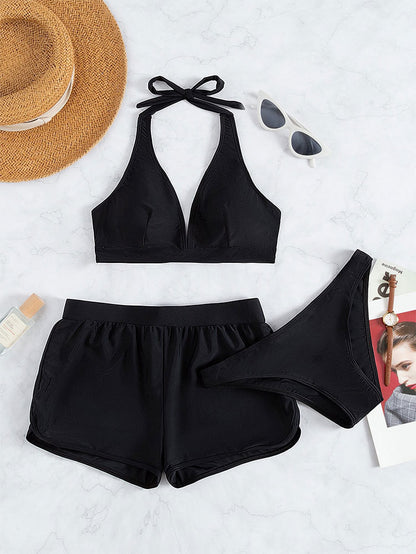 Dames Ensemble de bikini à halter élégant avec shorts imprimés Chic und Stil