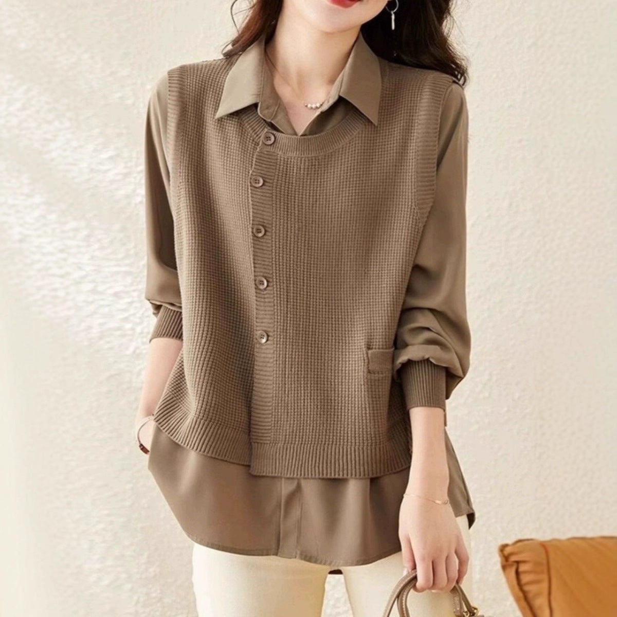 Femme pull en tricot avec chemise intégrée Chic und Stil