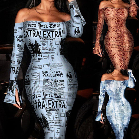 Robe Bodycon à imprimé serpent off-shoulder Chic und Stil