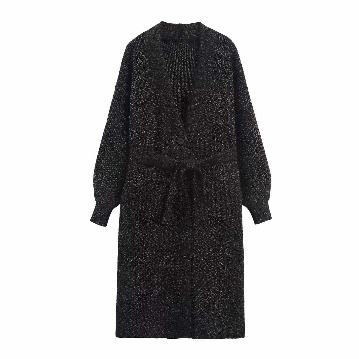 Dames cardigan long tricoté avec ceinture à la taille Chic und Stil