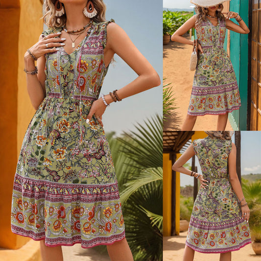 Robe Midi Boho Imprimé Fleurs Chic und Stil