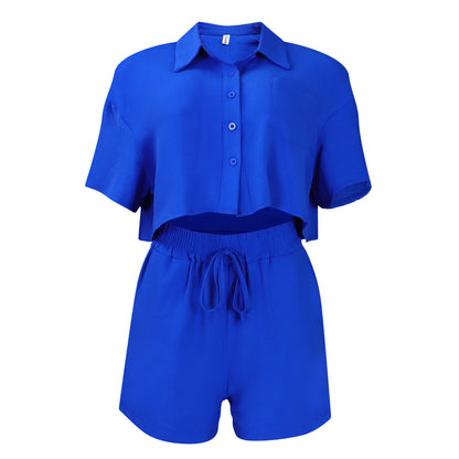 Femmes Top court à manches courtes élégant avec shorts assortis Chic und Stil
