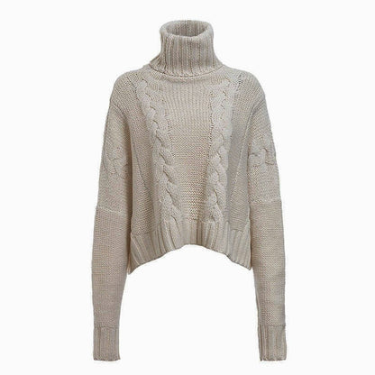 Pull en grosse maille pour femmes avec col haut et design de torsades unique Chic und Stil