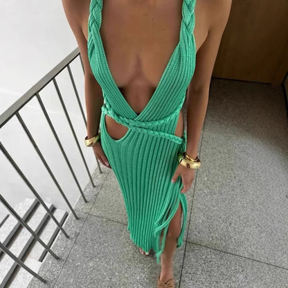 Robe maxi femme avec détail tissé au dos et taille élastique Chic und Stil