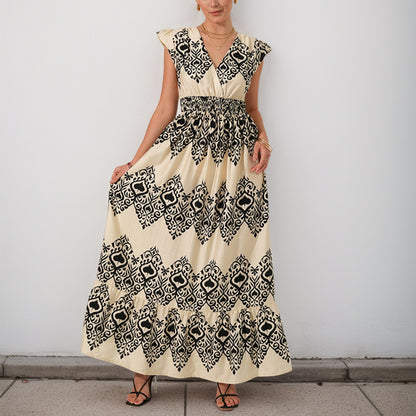 Robe maxi ethnique à imprimé pour femme avec manches à volants Chic und Stil