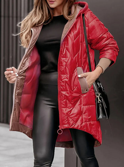 Quilted hooded jacket for women with asymmetric cut and practical pockets Chic and Style