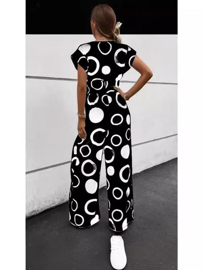 Pantalon ample tendance pour femmes avec ceinture à nouer et motif graphique Chic und Stil