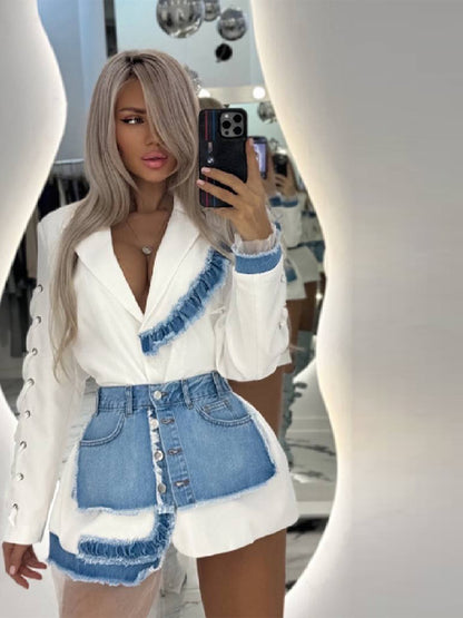 Chic and Style Women's Blazer Jacket with Ruffle Details