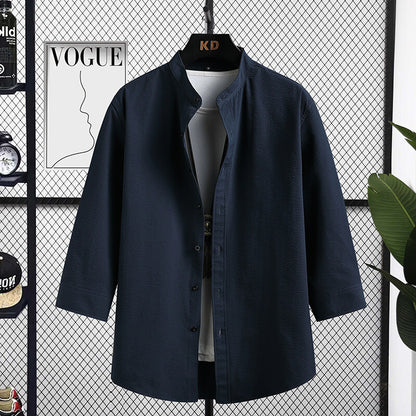 Chemise longue à manches longues pour hommes Nizza avec col montant moderne et tissu structuré Chic und Stil