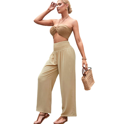Wide palazzo pants for women with elastic waistband and relaxed fit Chic and Style