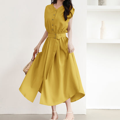 Robe midi femme avec patte de boutonnage et ceinture à la taille Chic und Stil