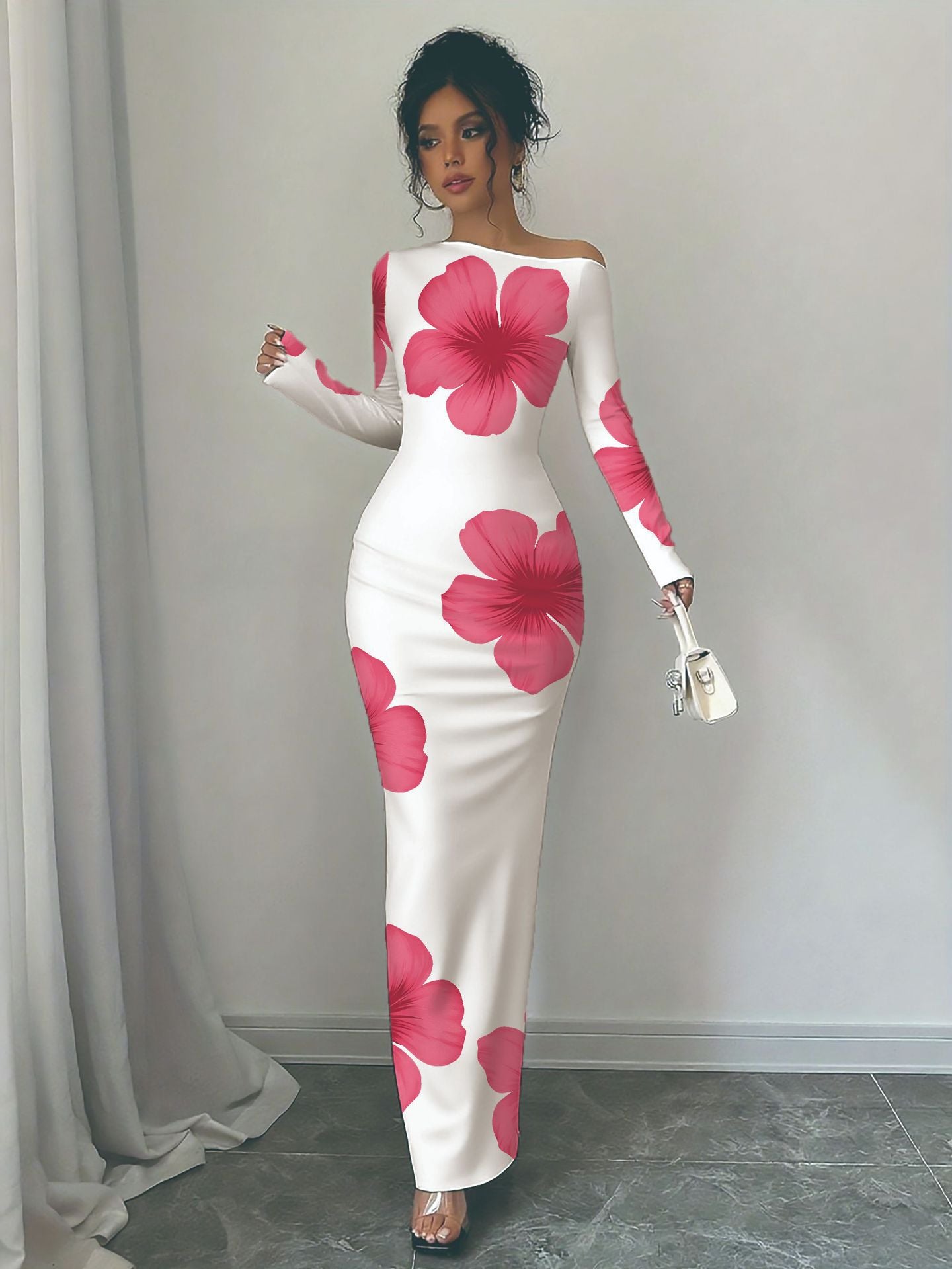 Robe longue élégante à manches longues pour dames avec motif floral Chic und Stil
