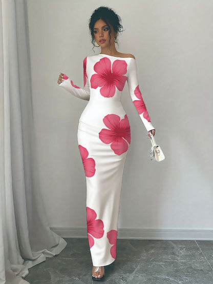 Robe longue élégante à manches longues pour dames avec motif floral Chic und Stil