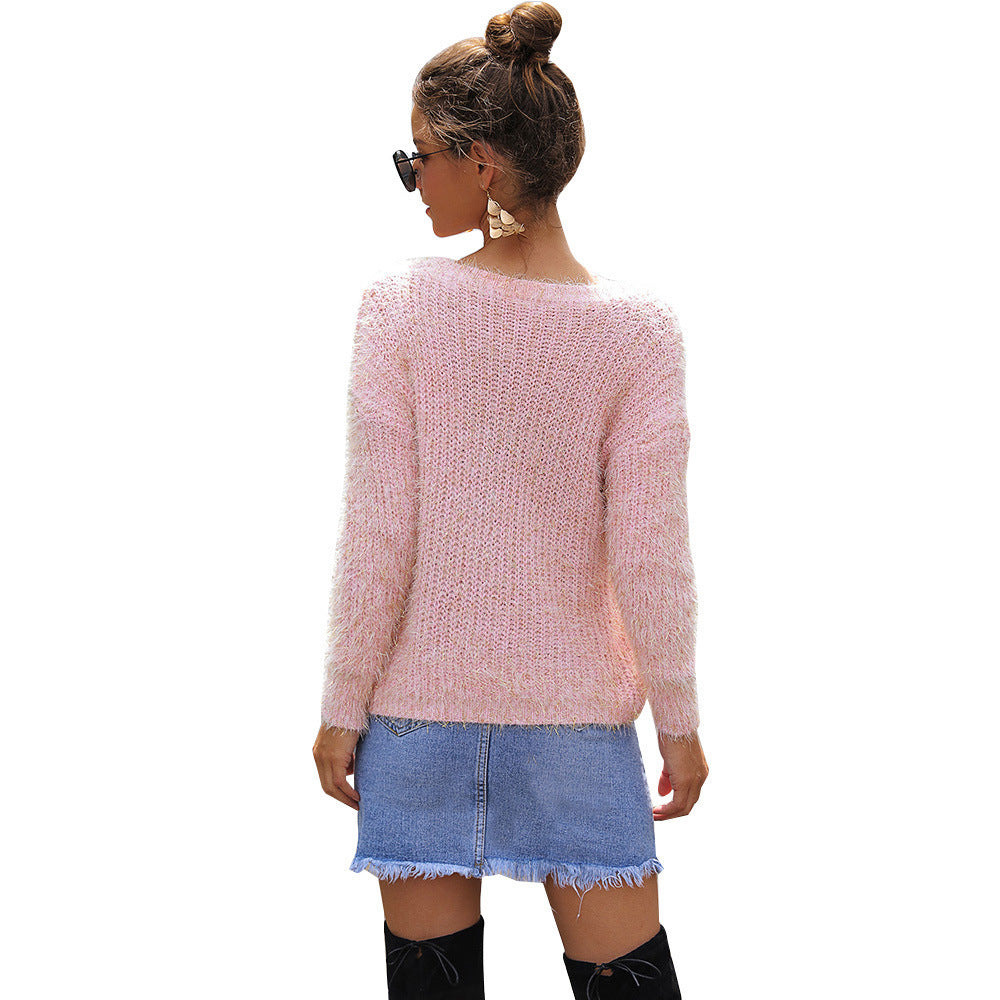 Dames élégant et décontracté pull avec design sans épaule et ornement en perles Chic und Stil