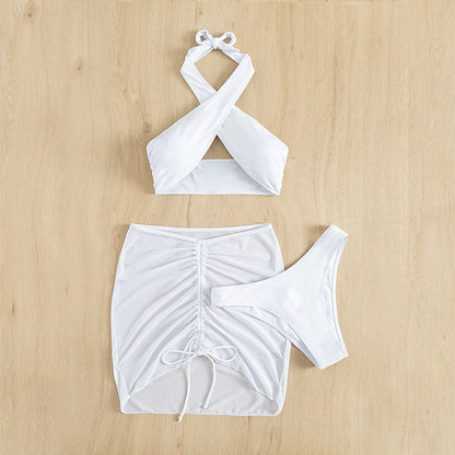 Dames haut de gamme Halter-top et ensemble bikini froncé avec jupe Chic und Stil