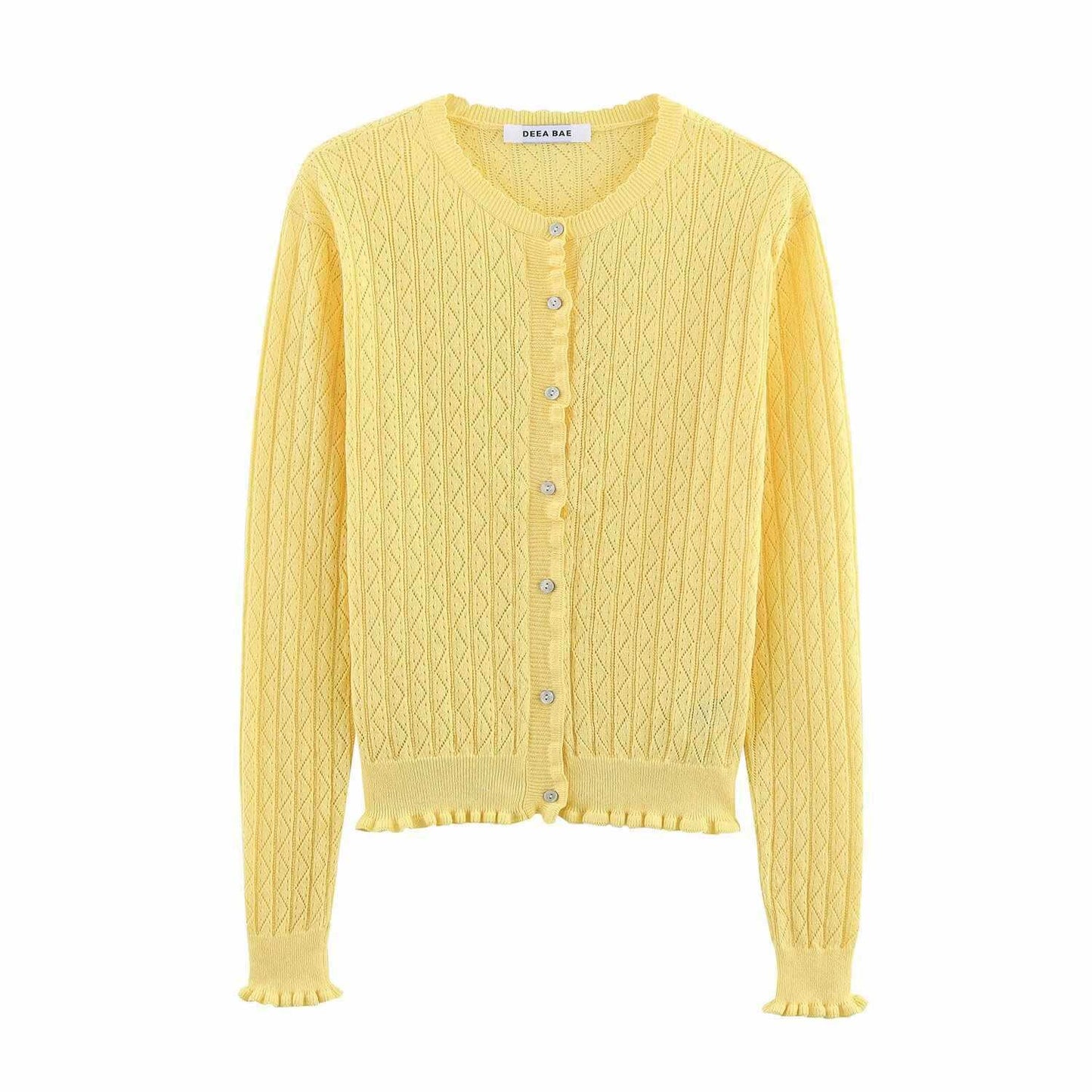 Dames fine cardigan avec motif en côtes et volants Chic und Stil