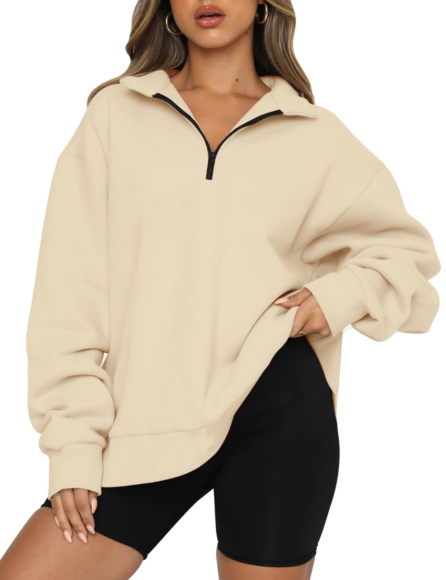Pull décontracté pour femmes avec demi-zip et épaules tombantes Chic und Stil