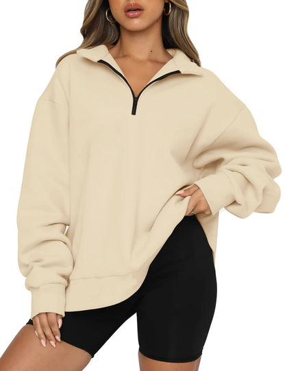 Pull décontracté pour femmes avec demi-zip et épaules tombantes Chic und Stil