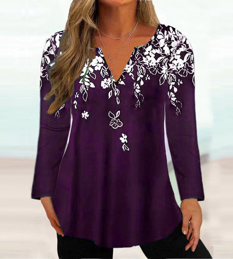 Dames Élégante blouse avec design floral et décolleté en V Chic und Stil