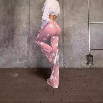 Bootcut pants for women with artistic moon and sun design Chic and Style